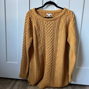 LL Bean Signature Mustard Cable Knit Sweater